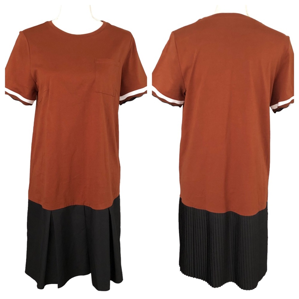Riva Woman Jersey Knit cotton color block pleated shirt Dress Size Medium